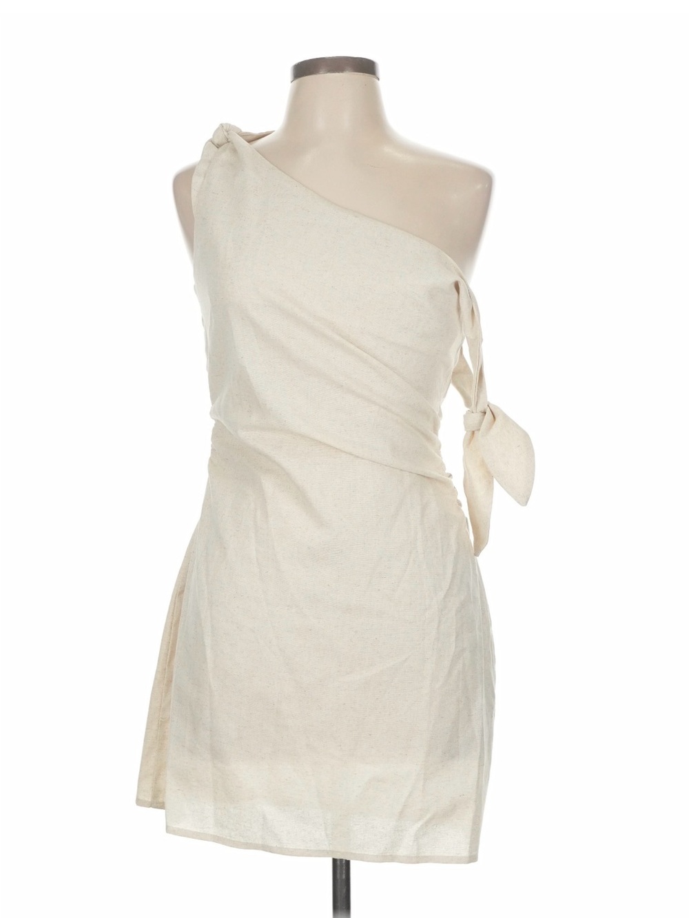 One-Shoulder Cream Tie-Side Mini Dress